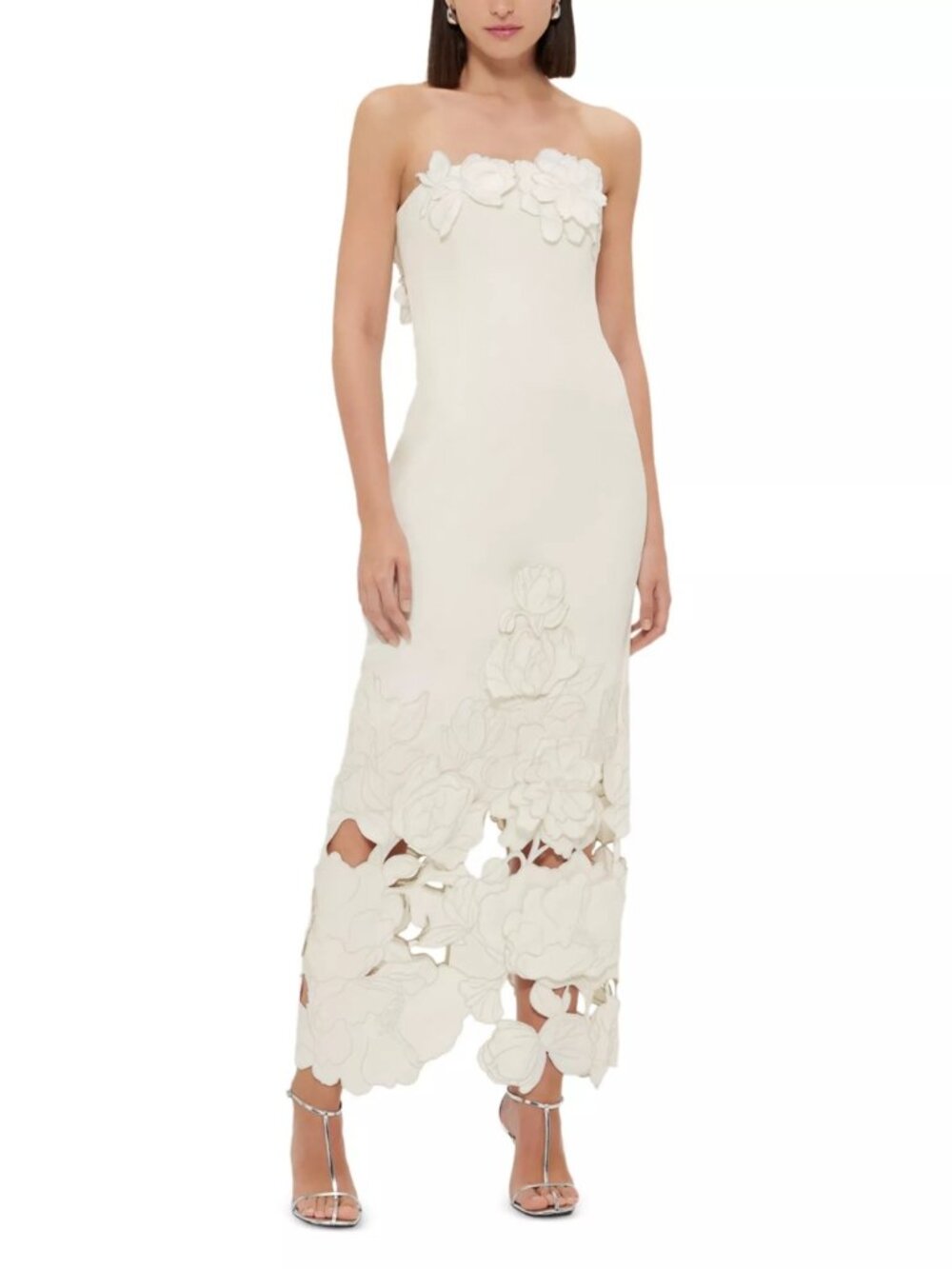NWT LEO LIN Rayna Floral Applique Strapless Dress Vanilla US 8